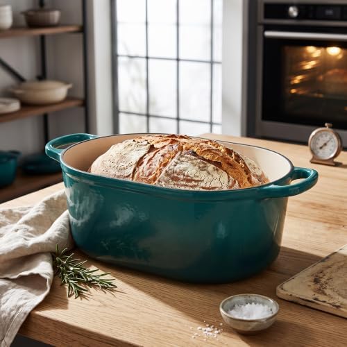 EDGING CASTING Enameled Cast Iron Oval Dutch Oven, 6QT, Darkcyan - Image 3