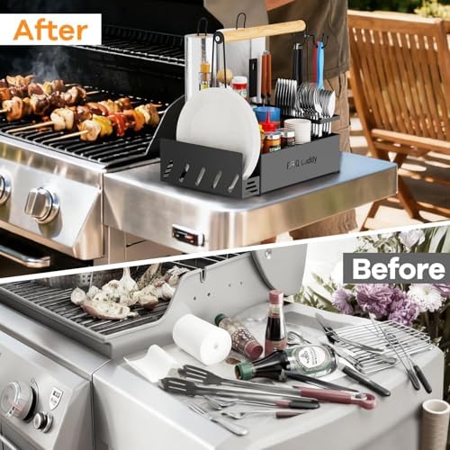 Grill Caddy, BBQ for Outdoor Grill with 2 Paper Towel Holders, Picnic BBQ Condiment Utensil Organizer Caddy for Outdoor Cooking, Rv, Camping Essential, Camper Must Haves,Gifts for Men - Image 4