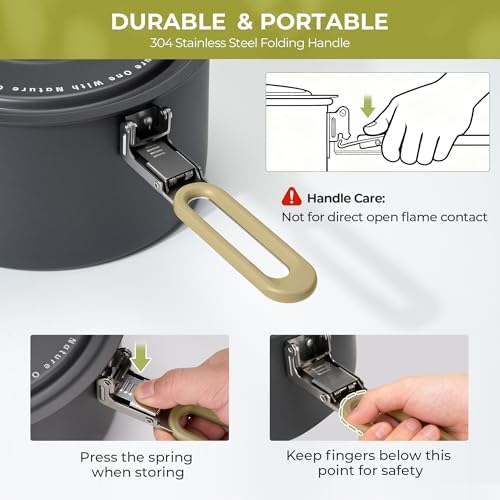 ALOCS Camping Cookware Portable Non-Stick Mess Kit with Foldable Handle - Image 3