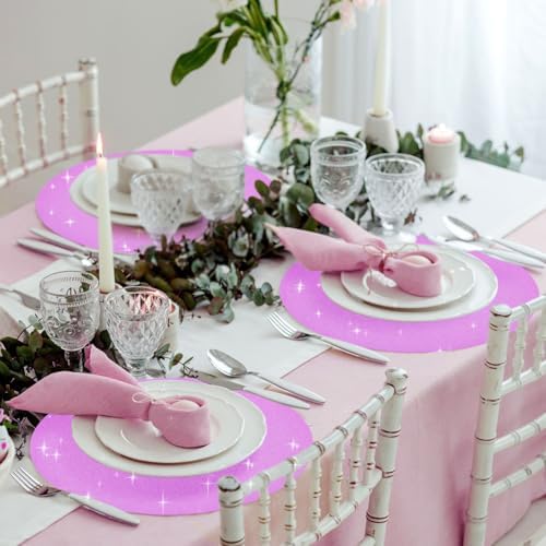 Pink Round Paper Placemats 50 PCS Glitter Disposable Table Mats - Image 4