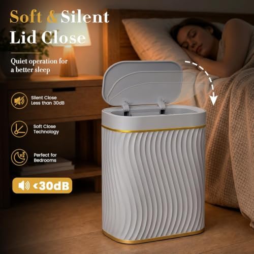 Ogikey Bathroom Small Trash Can with Automatic Touchless Lid, 2.6 Gallon Smart Garbage Can Narrow Waterproof Trash Bin for Bedroom, Office, Living Room (2.6 Gallon-Grey) - Image 7