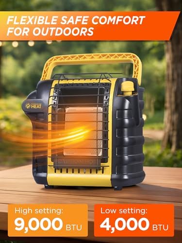 9000 BTU Portable Propane Heater for Outdoor Use, Patio Heater for Up To 300 Sq. Ft., 2 Heat Settings, Swivel Regulator Connects to 1 lb. Propane Tank, CHP9000Y, Yellow - Image 2