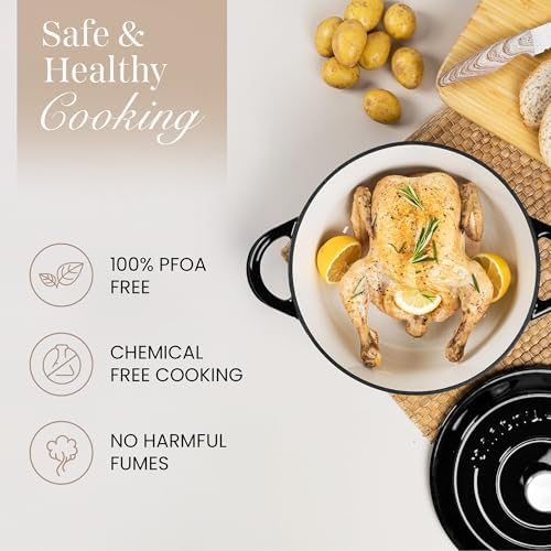 Cast Iron Dutch Oven with Lid-Non-Stick Ovenproof Enamelled Casserole Pot- Sturdy Dutch Oven Cookware - Black, 7.3- Quart, 30cm- by Nuovva - Image 4