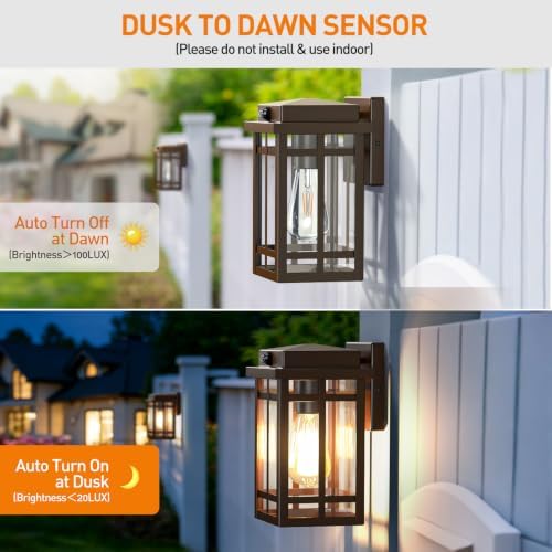 9.76'' Dusk to Dawn Outdoor Wall Light 2 Packs, Brown - Image 2
