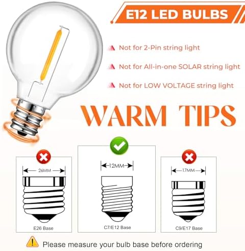 GvvooHome 50 Pack LED G40 Replacement Bulbs for String Lights, Shatterproof Plastic Globe Bulb for Indoor Outdoor Patio Decor, E12 Candelabra Socket Base, Warm White - Image 3