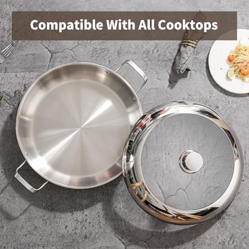 DELARLO 14 Inch Stainless Steel Paella Pan with Combo Lid - Image 7