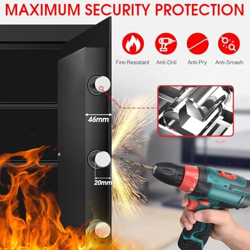 1.3 Cuft Safe Box Fireproof Waterproof, Digital Security Safes for Home Use Fire and Water Proof with Combination Lock, Alarm System and Removable Shelf, Anti-Theft Fireproof Safe For Money, Jewelry - Image 4