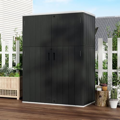 Mrosaa Vertical Outdoor Storage Cabinets,Plastic Sheds&Outdoor Storage with Floor,Outdoor Storage Box Waterproof/Lockable for Garage,Bike,Tools Storage Shed (57Cu.ft) - Image 2