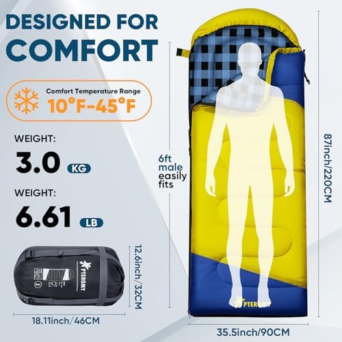 PTEROMY Sleeping Bags for Adults, Lightweight and Machine Washable, Water Resistant Backpacking Camping Sleeping Bag for Warm Cold Weather, Camping Essentials for Hiking Travel - Image 2