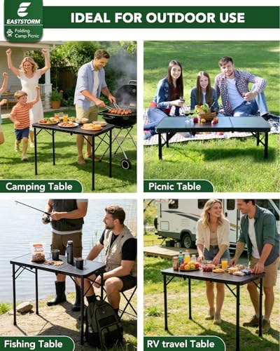 E EASTSTORM 3 Ft Small Folding Table, 3-Height Camping Table Foldable,Black - Image 5