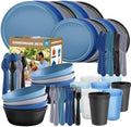 40 Piece Plastic Dinnerware Set for 8 with Cutlery, Unbreakable Plates and Bowls Set, Dishwasher & Microwave Safe Reusable Dish Set for Camping, RV, Outdoor Kitchen, Apartment Dining,Ocean Multicolor by BetterMomentsBeginatHome