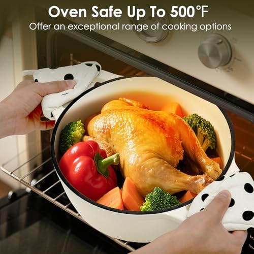 Enameled Cast Iron Dutch Oven Pot With Lid - AIVIKI 5QT Dutch Oven for Bread Baking With Cotton Potholders - Heavy-Duty Cookware for Braising, Stew, Roasting, Oven Safe up to 500°F, Cream White - Image 5