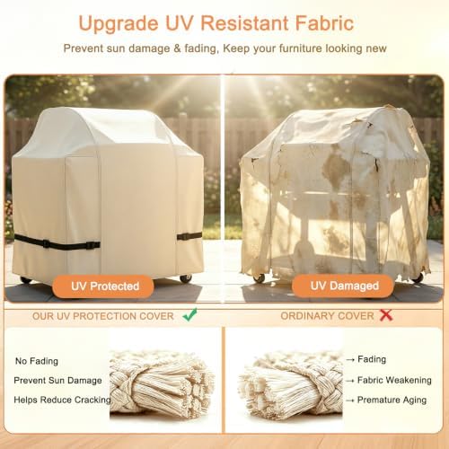 NettyPro Grill Cover for Outdoor Grill 32 Inch Waterproof Heavy Duty, Beige - Image 4