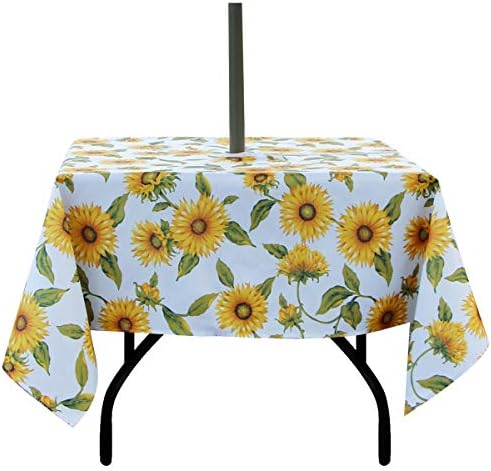 EHouseHome Outdoor Indoor 60inch SquareTablecloth with Umbrella Hole and Zipper, Waterproof Zippered Patio Table Cloths, Spring/Summer Table Covers for Backyard Circular Table/BBQs/Picnic by EHouseHome