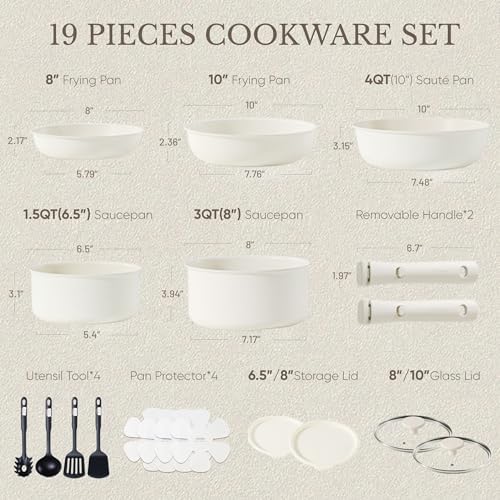 CAROTE 19pcs Pots and Pans Set Non Stick, Detachable Handle Cookware - Image 2