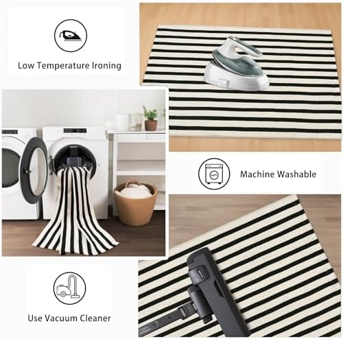 Fall Front Door Mat 3'x5', Cotton Woven Washable Striped Outdoor Rug - Image 6