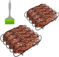 2 Rib Racks for Smoking with Large Silicone Basting Pastry Brushes for Cooking, 11in Black Grill Rack Non-Stick Porcelain-Coated Steel, Perfect for Grilling, Smoking, and Outdoor BBQ Set by Unknown