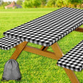 Picnic Table Cover with Bench Covers, Black and White Checkered Waterproof and Windproof, Fitted Tablecloth Cover with Elastic Edge, for Outdoor, Garden, Camping, 3 Pieces Set, 30x60 Inch by Xguatan
