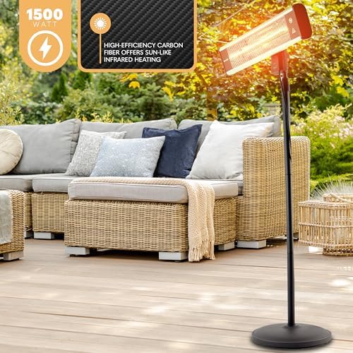 SereneLife Infrared Patio Heater 1500W Electric Heater Indoor/Outdoor Use, Portable Stand with Remote Control, IP65 Approved, 360° Tip-Over Safety Switch for Restaurant, Patio, Backyard, Garage, Decks - Image 5