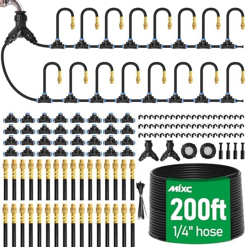 MIXC 200Ft 1/4" Drip Irrigation System,2026-Upgrade Garden Irrigation Kit with 32pcs Adjustable Copper Nozzles, Atomizing Watering System for Outdoor Plants,Raised Bed,Yard,Potted Plant,Lawn by MIXC