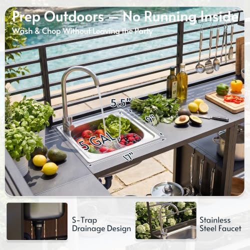 Modular Outdoor Kitchen Island with Sink, 5Pcs Prefab Outdoor Cabinets Kit - Image 5