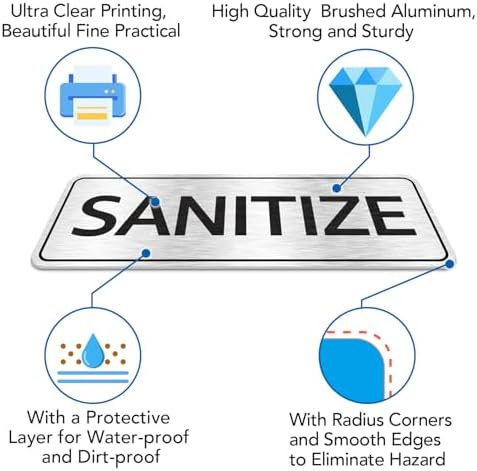 Faittoo Wash Rinse Sanitize Sink Labels Signs with Employees Must Wash Hands Sign, (4 Pack) 9" x 3" Rust Free Brushed Aluminum Sign, Self-adhesive, for Restaurant, Hotel, Rest Stops, Company - Image 3