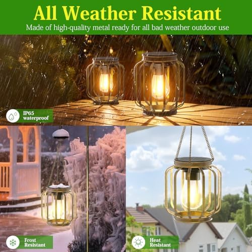 Solar Lanterns Outdoor Waterproof Metal Hanging Solar Lantern Lights Bronze - Image 6