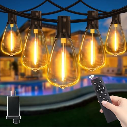 Guhope Outdoor String Lights Dimmable with Remote, 100 FT Outdoor Lights with 2 Timer and 3 Mode, Waterproof & Shatterproof Patio Lights, 2200K Energy Saving String Lights 3 Spare Bulbs for Patio Yard by GuhopeLighting