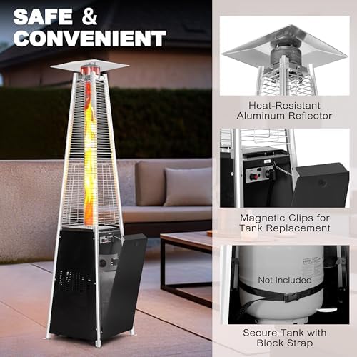 Nuu Garden Outdoor Propane Patio Heater, Pyramid Outdoor Heater with Wheels, Hammered Bronze Tower Portable Heater with Quartz Glass Tube for Garden, Terrace, Black - Image 4
