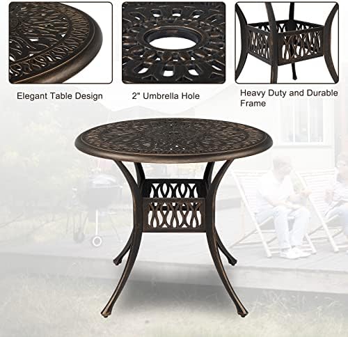 VINGLI 5 Pieces Outdoor Patio Dining Set, Cast Aluminium Patio Furniture Set with 4 Chairs and 1 Umbrella Table for Yard, Garden, Porch and Poolside, Bronze - Image 5