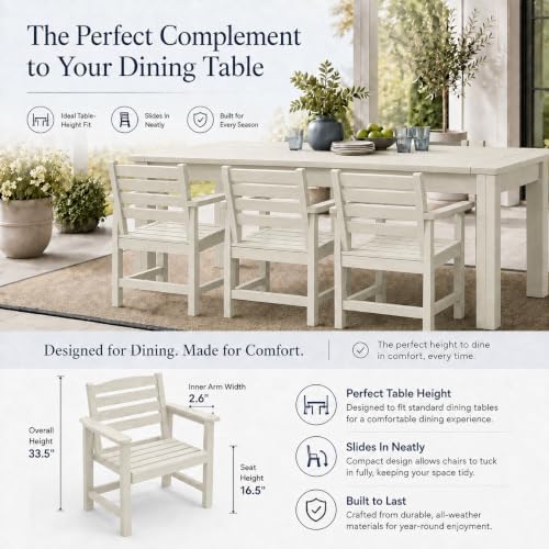 Patio Dining Chairs Set of 2, All-Weather HDPE Outdoor Dining Chair with High Back, Stackable Heavy Duty 400 lbs Lawn Armchair for Backyard Deck Porch Table, White - Image 2