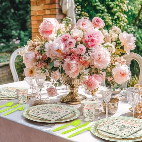 FoldTier 350 Pcs Fresh off the Market Bridal Shower Party Tableware - Paper Plate, Napkin, Cup, Cutlery, Disposable Fresh off the Market Party Decorations for Family and Friends, 50 Guests - Image 6