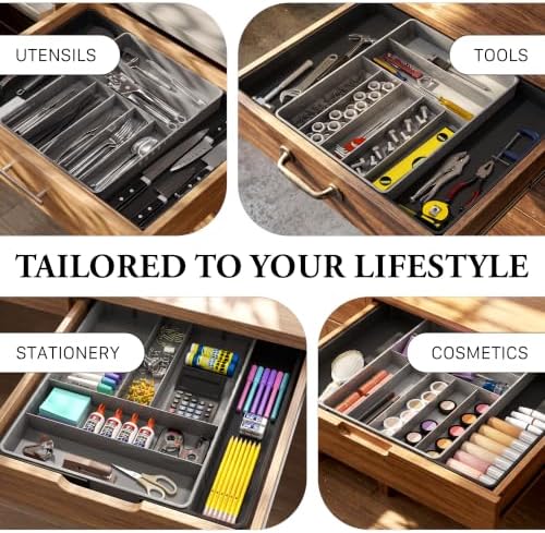 Simple Houseware Expandable Kitchen Drawer Flatware Organizer, Black/Gray - Image 6