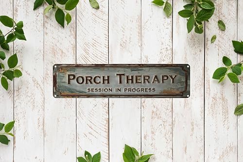 Porch Therapy Metal Sign 4x16in Rustic Boho Plaque for Cabin Porch Yard House Wall Decor Funny Outdoor Art - Image 6