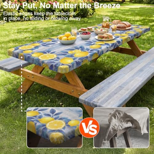 Picnic Table Cover with Bench Covers Camping Tablecloth Set with Pocket - Image 2