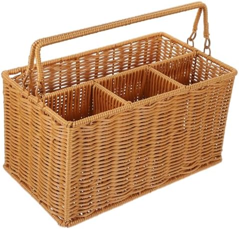 Brown Imitation Rattan Cutlery Holder, Kitchen Utensil Organizer Basket by UTHCLO