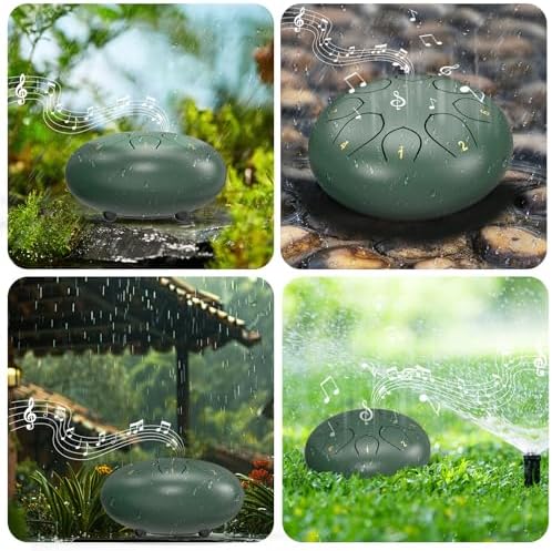 Rain Drum for Outside Garden, 6 Inches 8 Notes Steel Tongue Chakra Drums, Waterproof Meditation Rain Chime, Musical Instruments for Adult Gift with Bag, Music Book, Drum Mallets (Green) - Image 4