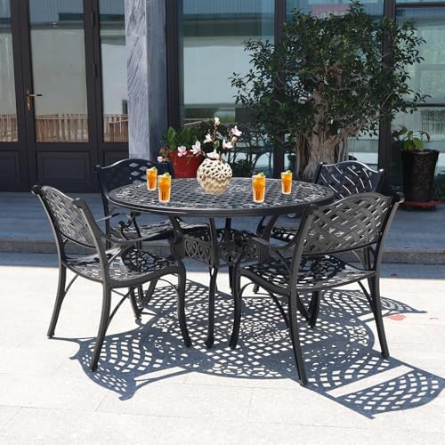 48.23" Patio Dinning Table, All-Weather Cast Aluminum Table with 2.36" Umbrella Hole, Patio Furniture, Outdoor Dining Table for Backyard and Poolside - Image 2