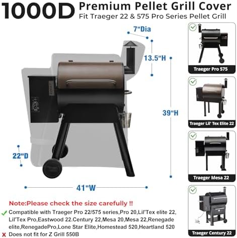 Pellet Grill Cover for Traeger Pro 22/575 Series,1000D Heavy Duty Material - Image 2