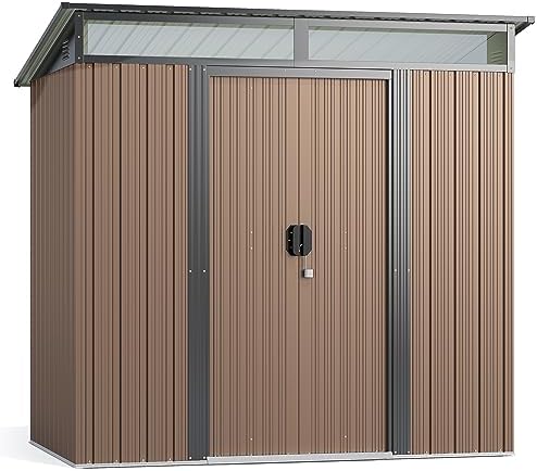 Gizoon 6'x4' Outdoor Storage Shed Metal Garden Shed with Sliding Lockable Doors, Versatile Tool Bike Shed with Transparent Panel Windows, Outdoor Storage Clearance for Backyard, Patio, Light Brown by Gizoon