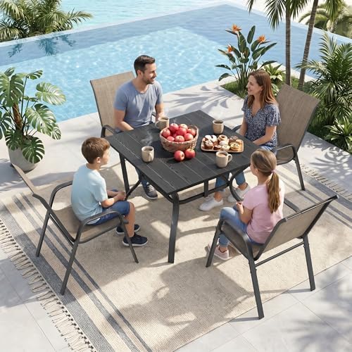 Outdoor Dining Set for 4, Metal Table and Stackable Chairs - Image 3