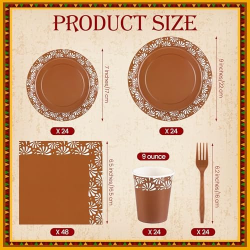 Kochorie 144 Pieces Cielito Lindo Party Decoration, Platos De Barro Mexicanos Fiesta Disposable Tableware Sets Plates Napkins Cups Forks Serves 24 for Cielito Lindo Baby Shower Mexican Party Supplies - Image 2