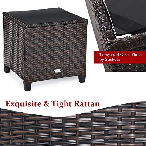 RELAX4LIFE 3 Piece Patio Furniture Set, Wicker Bistro Conversation Set w/ 2 Cushioned Armchairs & Glass Topped Table, Outdoor Rattan Sofa Set Patio Furniture for Porch Balcony Poolside (Red) - Image 6