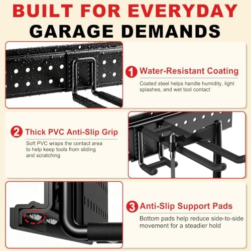 Garage Tool Organizer Wall Mount 66 inches with 13 Adjustable Heavy-Duty Hooks, Garage Organization, Garden Tool Storage Rack, Yard, and Shed, Holds Up to 520 lbs - Image 5