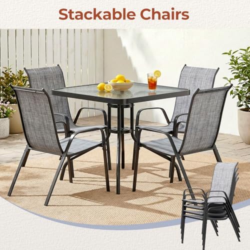TLSUNNY 5 Pieces Patio Dining Set for 4, Glass Table and Textilene Chair - Image 5