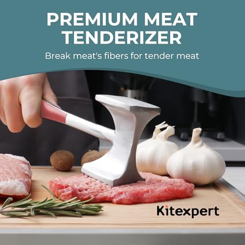 KITEXPERT Meat Tenderizer Hammer with Comfortable-Grip Handle, Dual-side Mallet for Kitchen, Heavy Duty Pounder For Tenderizing Steak, Beef and Fish, Red - Image 2
