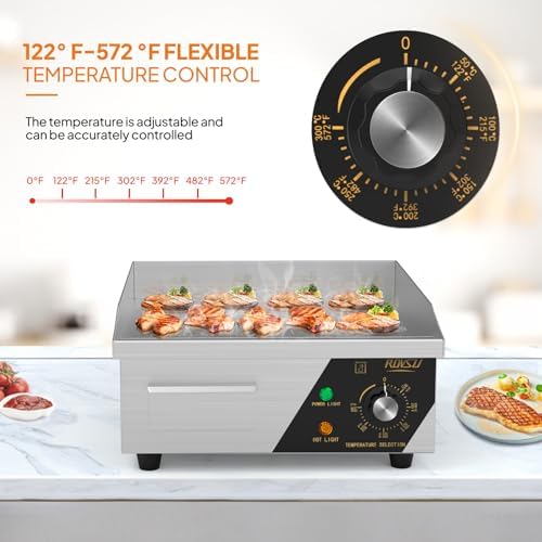 Bonnlo 14 Inch 1500W Commercial Griddle with Stainless Steel Countertop, Flat Griddle, 122-572℉ Adjustable Temp Control of Electric Flat Top Grill for Cheese 、Steak and Egg, Home & Restaurant Use - Image 3