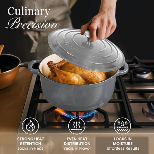 Cast Iron Dutch Oven with Lid - Non-Stick Ovenproof Enamelled Casserole Pot- Sturdy Dutch Oven Cookware - Grey, 7.3- Quart, 30cm- by Nuovva - Image 6