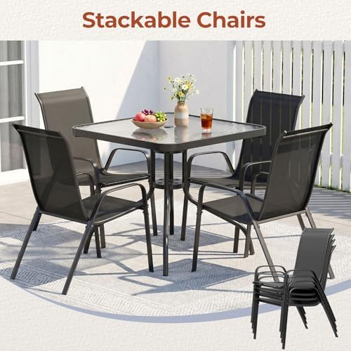 TLSUNNY 5 Pieces Patio Dining Set for 4, Glass Table and Textilene Chair - Image 5