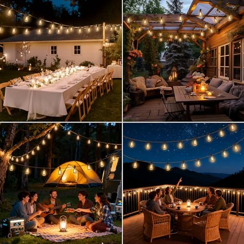 Solar String Lights Outdoor Waterproof Lights with Remote & Timer, LED Shatterproof ST38 Bulbs, USB & Solar Powered Patio Lights for Backyard, Porch, Garden, Wedding, Christmas Decor (50FT) - Image 5